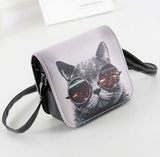 Bolsa Bolsos Carteras Mujer Marca Women PU Leather Cat Wearing Big Glasses Print Shoulder Handbags 2016 Bag L4-1186