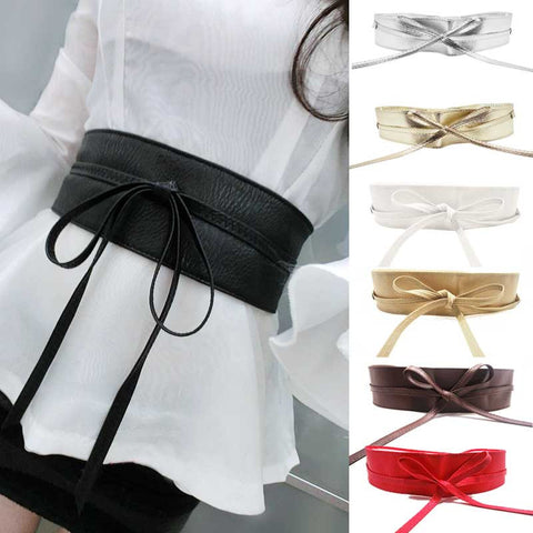 New Fashion Women belt Soft Leather Wide Self Tie Wrap Around Waist Band Dress Belt Y1