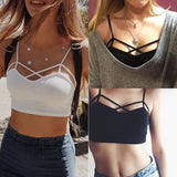 New Sexy Women Cut Out White Bra Bustier Crop Top Bralette Strappy Crochet Cropped Blusas Bandage Halter Tank Tops Camisole Z1