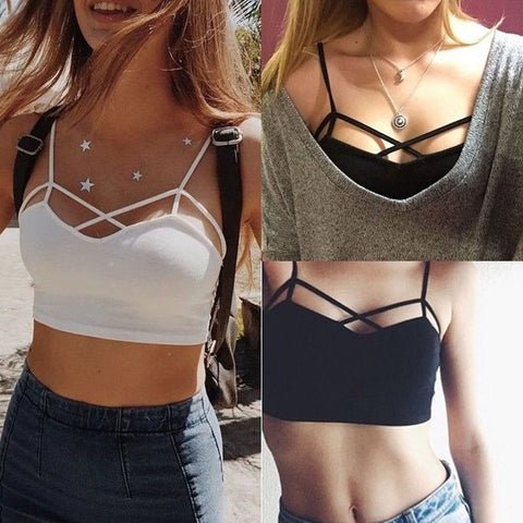 New Sexy Women Cut Out White Bra Bustier Crop Top Bralette Strappy Crochet Cropped Blusas Bandage Halter Tank Tops Camisole Z1