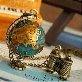 Vintage Miniature Telescope & Globe Necklace