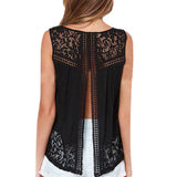 Sleeveless Crochet Chiffon Open Back Blouse