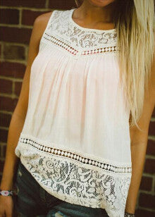 Summer Women Chiffon Blouse Shirts Crochet Lace Vest Sexy Open Back Sleeveless Shirt Tank Tops Blusas Femininas S-4XL 1150C