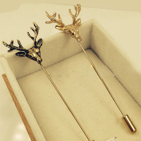 Men's Vintage Gold or Bronze Deer Head Tie Clip