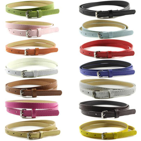 Sweetness Womens Faux Leather  Belts Candy Color Thin Skinny Waistband Adjustable Belt