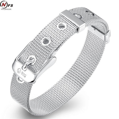 Silver -Plated (925) Mesh Belt Buckle Bracelet