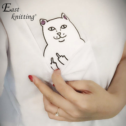 EAST KNITTING H149 Cat Pocket Women T-shirt Summer Style Tee Harajuku Women Tops Plus size 4XL