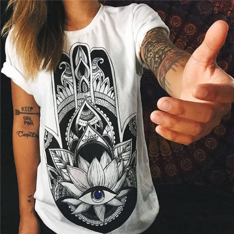 European Style Summer T shirt Women 2016 Hamsa Hand 3D Print T-shirt Fashion Graphic Tees Women Designer Clothing