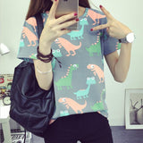 Korean Retro Animal Dinosaur Printing T shirt Women 2016 Summer Japanese Harajuku Style Short-sleeved T-shirt Woman Tops S-XL