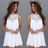 Summer Dress 2016 Sexy Women Casual Sleeveless Beach Short Dress Tassel Solid White Mini Lace Dress Vestidos Plus Size
