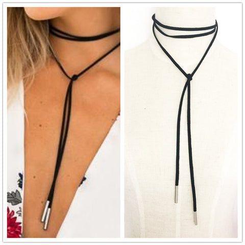 Leather Bow Choker Necklace