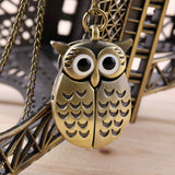 Retro Bronze Cartoon Owl Pendant Pocket Watch with Sweater Chain Slide