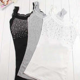 Women's Rhinestone Lace Stunning Based Sleeveless Vest Tank Top Tee T-Shirt Black White Gray A1250