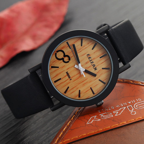 Wooden Design Quartz Men's Watch with Leather Strap