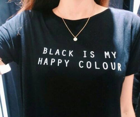 Black Is My Happy Color Letter Women Unisex Black O Neck T Shirts Printing Fashion Tee Black Tops Lady T-shirt 4 Plus size