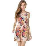 2016 Spring summer autumn dresses new Women casual Bohemian floral flower sleeveless vest printed beach chiffon top dress S092