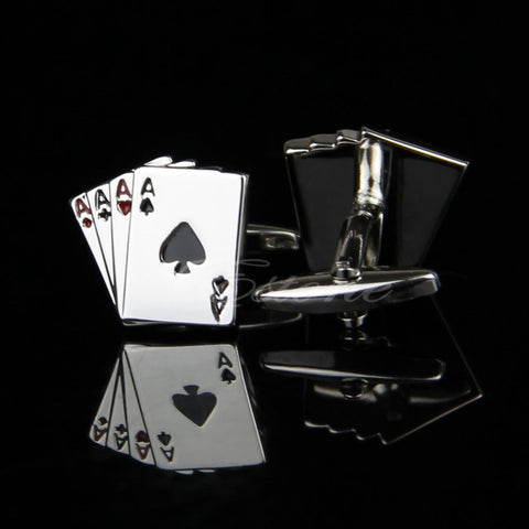 Men's Stainless Steel "Aces" Silver Cuff Links