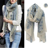 Women's Blue and White Porcelain Style Scarf Shawl