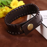 Unisex Belt Buckle Bracelet Leather with Stitching