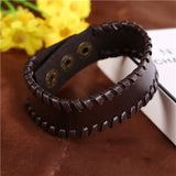 Unisex Belt Buckle Bracelet Leather with Stitching