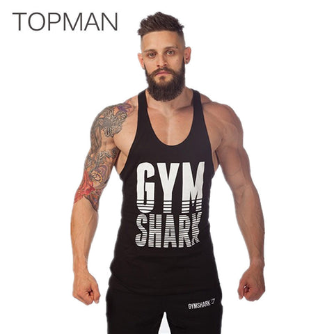 Tank Top T-Shirt Men Singlet Gym Clothing Gymshark  Fitness Men Muscle Male Gold's Gym Sleeveless Cotton Print O-Neck Vest Plus