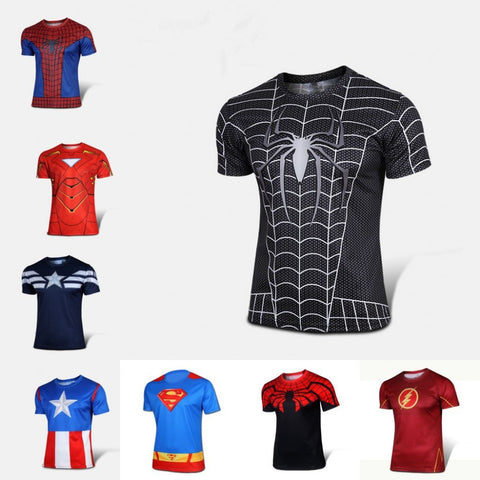 Free shipping 2015 t-shirt Superman/Batman/spider man/captain America /Hulk/Iron Man / t shirt men fitness shirts men t shirts