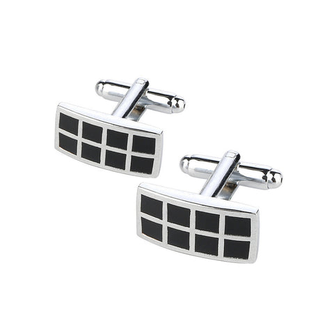 Men's Stainless Steel Silver Vintage Grid Cuff Links