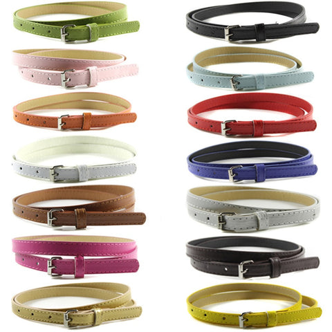 Multi Color Thin Skinny Faux Leather Waistband Womens Ladies Casual Belt Strap