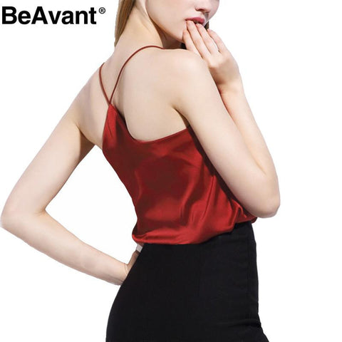 BeAvant 2016 new summer style sleeveless silk white women tank top Sexy deep v neck black camisole tank Casual party girls tops