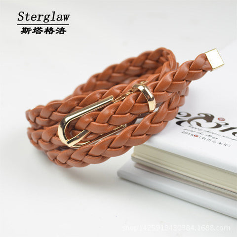 female designer girls Braided Belt women  2016  PU Leather female belts broekriem, Candy Skinny cinturones mujer sterglaw S001