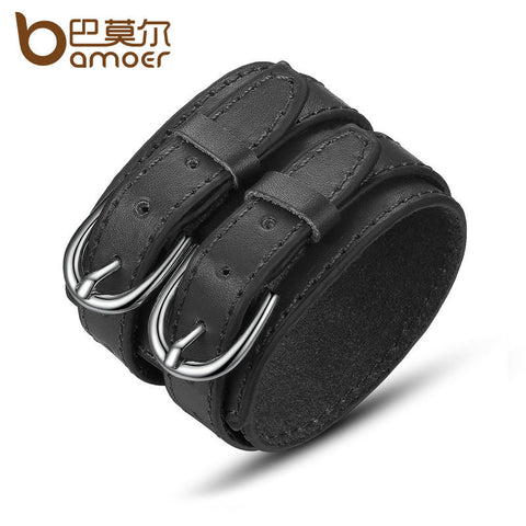 Men'd Double Buckle Leather Cuff