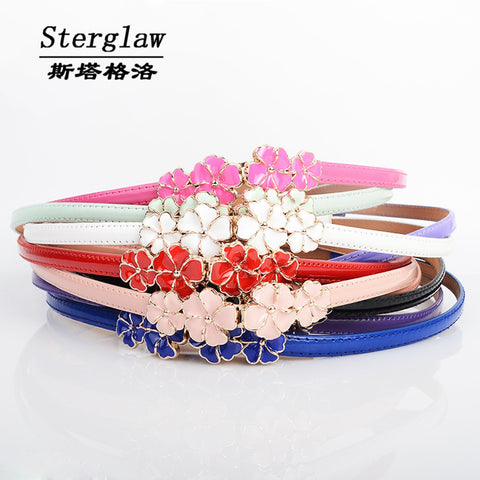 fashion sweet cute Flowers female belt 2016 colorful patent leather lady leather belts for women ceinture femme sterglaw A015