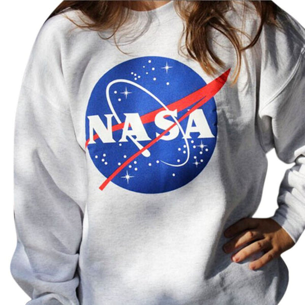 Yomsong New Women NASA Printed Pullover Sweatshirt Loose Jumper Baseball Tee Tops Blouse