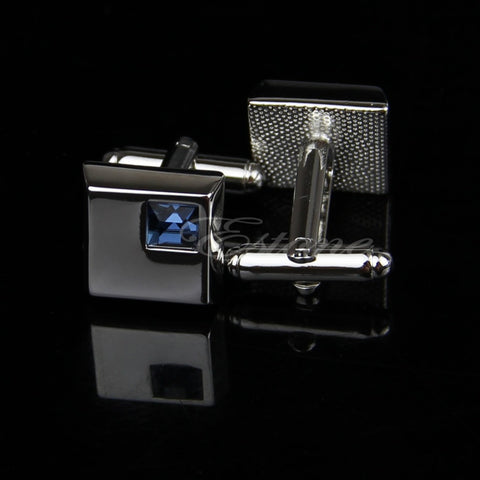 Stainless Steel Men's Blue Crystal Cufflinks