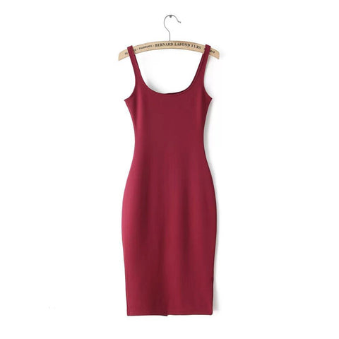 Sleeveless Slim Fit O-neck Solid Pencil Dress