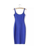 Sleeveless Slim Fit O-neck Solid Pencil Dress