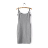 Sleeveless Slim Fit O-neck Solid Pencil Dress