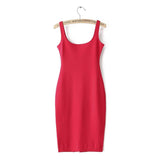 Sleeveless Slim Fit O-neck Solid Pencil Dress