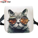 Vogue Star! Bolsos Carteras Mujer Marca Women PU Leather Cat Wearing Glasses Print Messenger Handbag 2015 Women Bag YA40-207