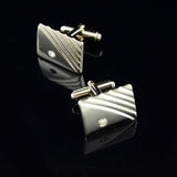Ridged Crystal Rectangular Cuff Links