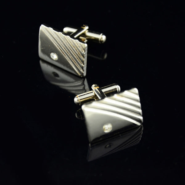 Ridged Crystal Rectangular Cuff Links