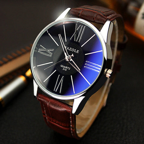 YAZOLE Men's Leather and Quartz Watch