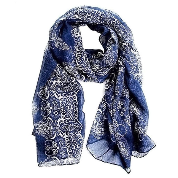 Women's Blue and White Porcelain Style Scarf Shawl
