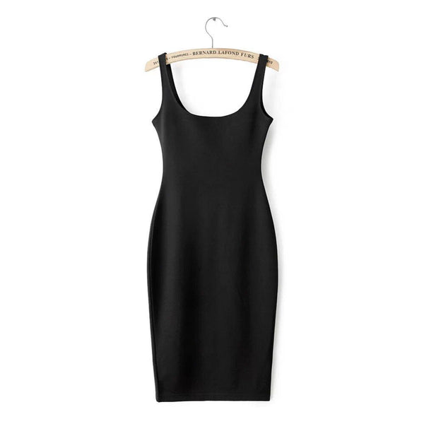 Sleeveless Slim Fit O-neck Solid Pencil Dress