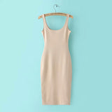 Sleeveless Slim Fit O-neck Solid Pencil Dress