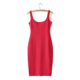 Sleeveless Slim Fit O-neck Solid Pencil Dress