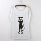 Harajuku Cat t-shirt Women Tee Shirt Femme Summer 2016 Casual Animal Cartoon print short sleeve Loose Ladies tops t shirt White