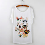 Harajuku Cat t-shirt Women Tee Shirt Femme Summer 2016 Casual Animal Cartoon print short sleeve Loose Ladies tops t shirt White