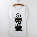 Harajuku Cat t-shirt Women Tee Shirt Femme Summer 2016 Casual Animal Cartoon print short sleeve Loose Ladies tops t shirt White