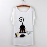 Harajuku Cat t-shirt Women Tee Shirt Femme Summer 2016 Casual Animal Cartoon print short sleeve Loose Ladies tops t shirt White